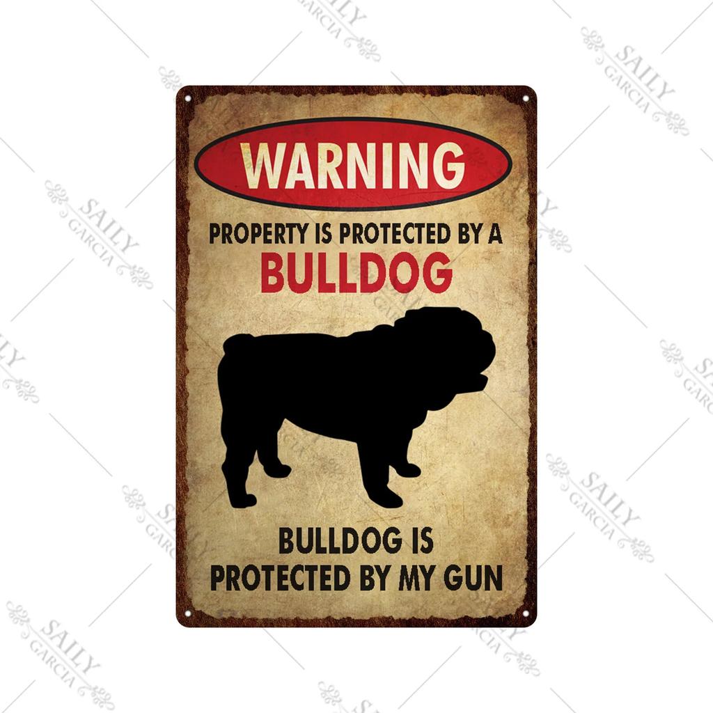 Dog Warning Vintage Tin Sign Animals Pet Metal Posters Lover Protected Pet Metal Wall Decor Plates Farm Home Kennel Metal Plaque