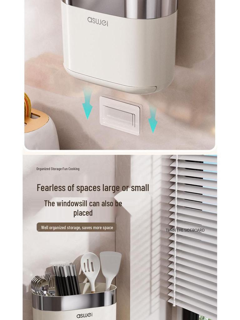 Premium Wall-Mounted Chopstick Holder & Drain Tray for Kitchen Storage