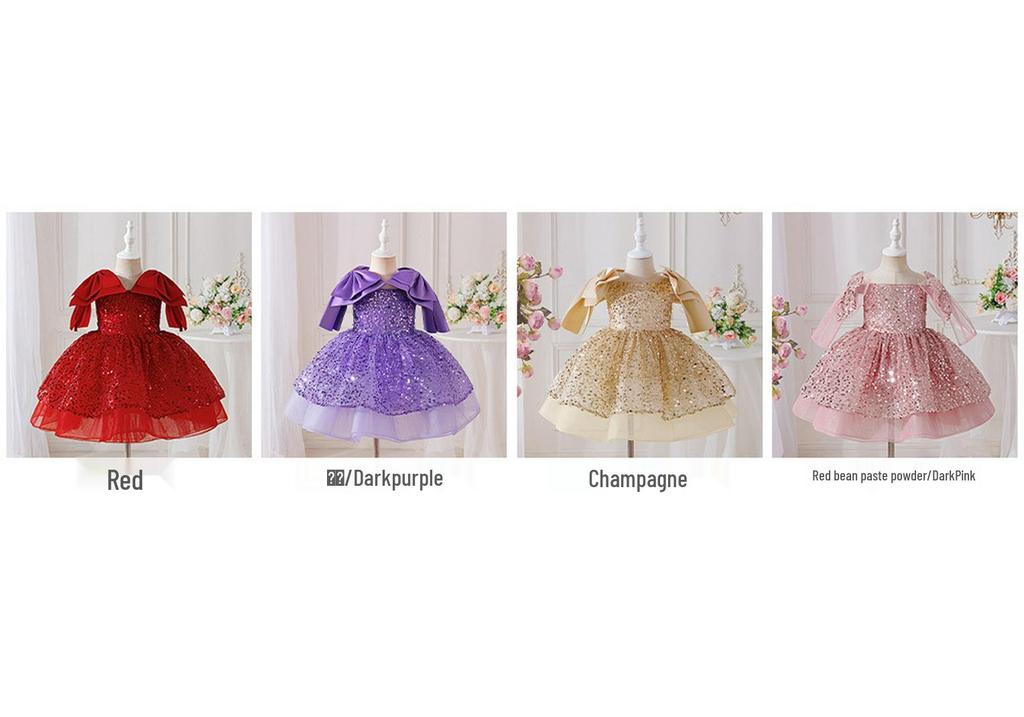 Girls' 2026 Formal Mesh Princess Dress with Big Bow and Puffy Skirt, Ideal for Runway and Performances.