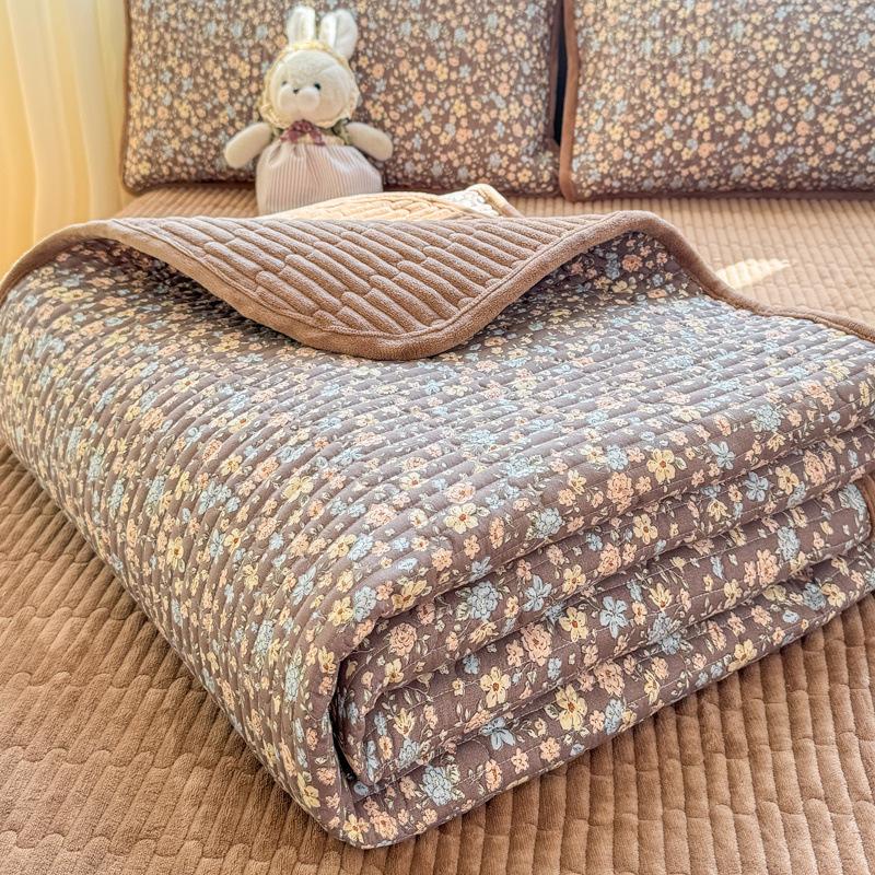 

2025 new winter double-layer yarn milk fleece bed cover printed padded thickened bed sheet three-piece 150x225cm 3pcs