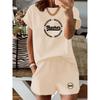 Spring and Summer Teacher Round Slogan Letter Print T-Shirt and Shorts Two-Piece Set Teacher Casual Loose Suit