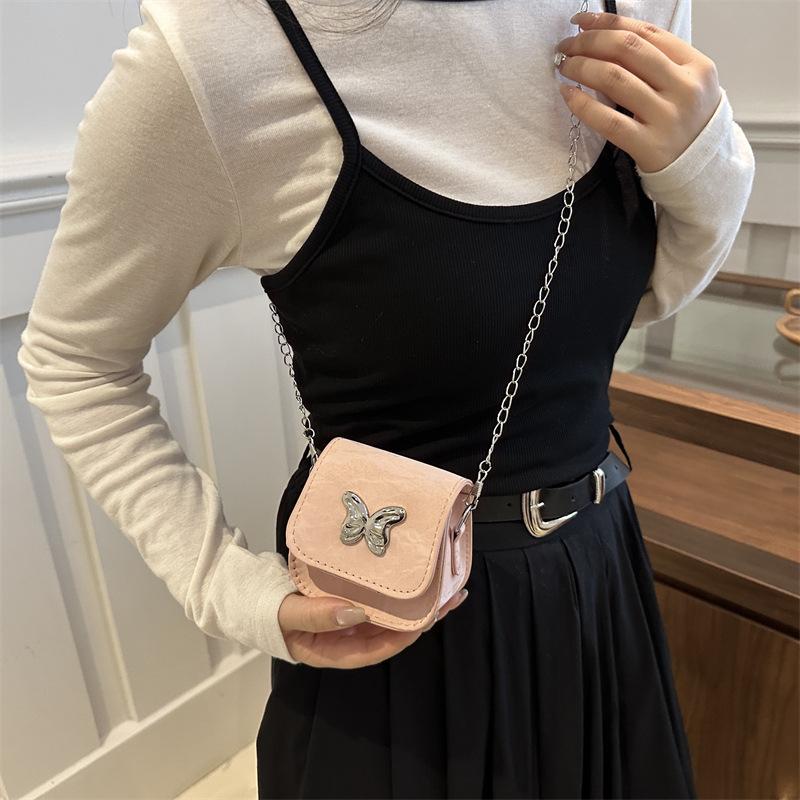 Foreign style new fresh and sweet small square bag butterfly decoration mini texture chain crossbody red envelope