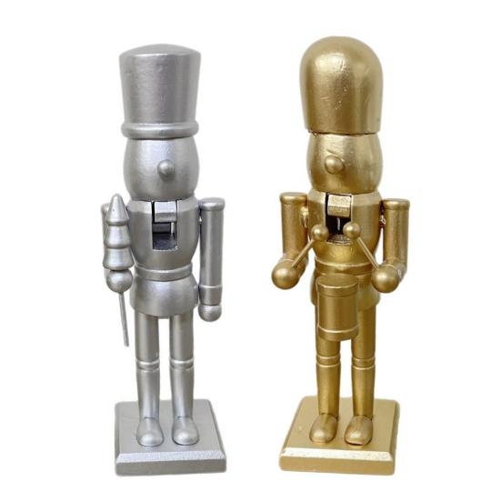 25CM Christmas Wooden Nutcracker Figurine Golden Silver Color Cartoon Soldier Figure Festival Holiday Party Ornament Decoration