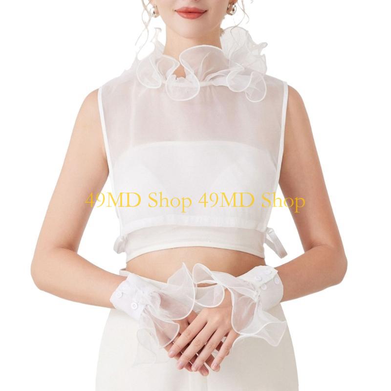 49MD Adjustable Sheer Cuff Sleeves Extenders And Decorative Collar Set For Professional Outfit Dress Enhancer Neckpiece белый