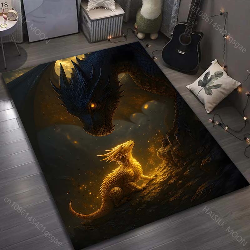 

Black dragon golden baby dragon Pattern Rug Carpets for Bedroom Living Room Sofa Mat Creative Door Mat Cloakroom Home Decor 40x60cm