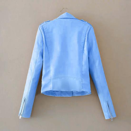 Lapel Long Sleeves Zipper Pocket Women Jacket Fall Winter Solid Color Faux