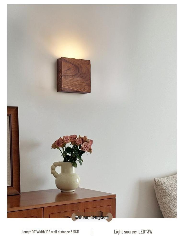 Mid-Century Solid Walnut Wall Lamp: Full Spectrum Eye Protection for Bedroom or Stairway