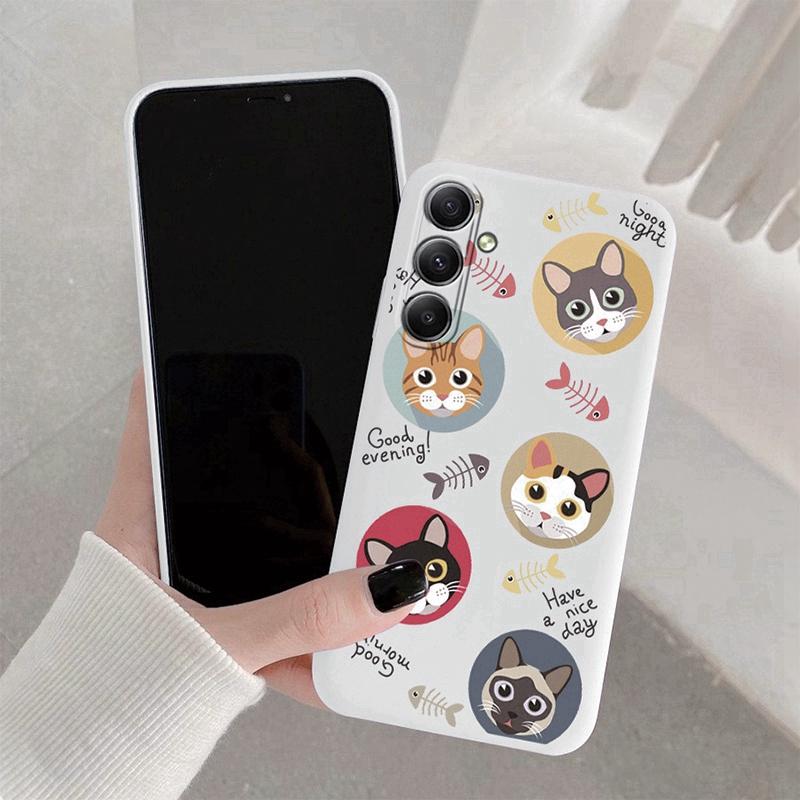Custodia Morbida in Silicone con Motivo Gatto Per Samsung M35 A55 A35 Xiaomi Redmi Note 13 Poco C65 iPhone 15 Huawei Honor Realme Cover Protettiva Antiurto per Fotocamera