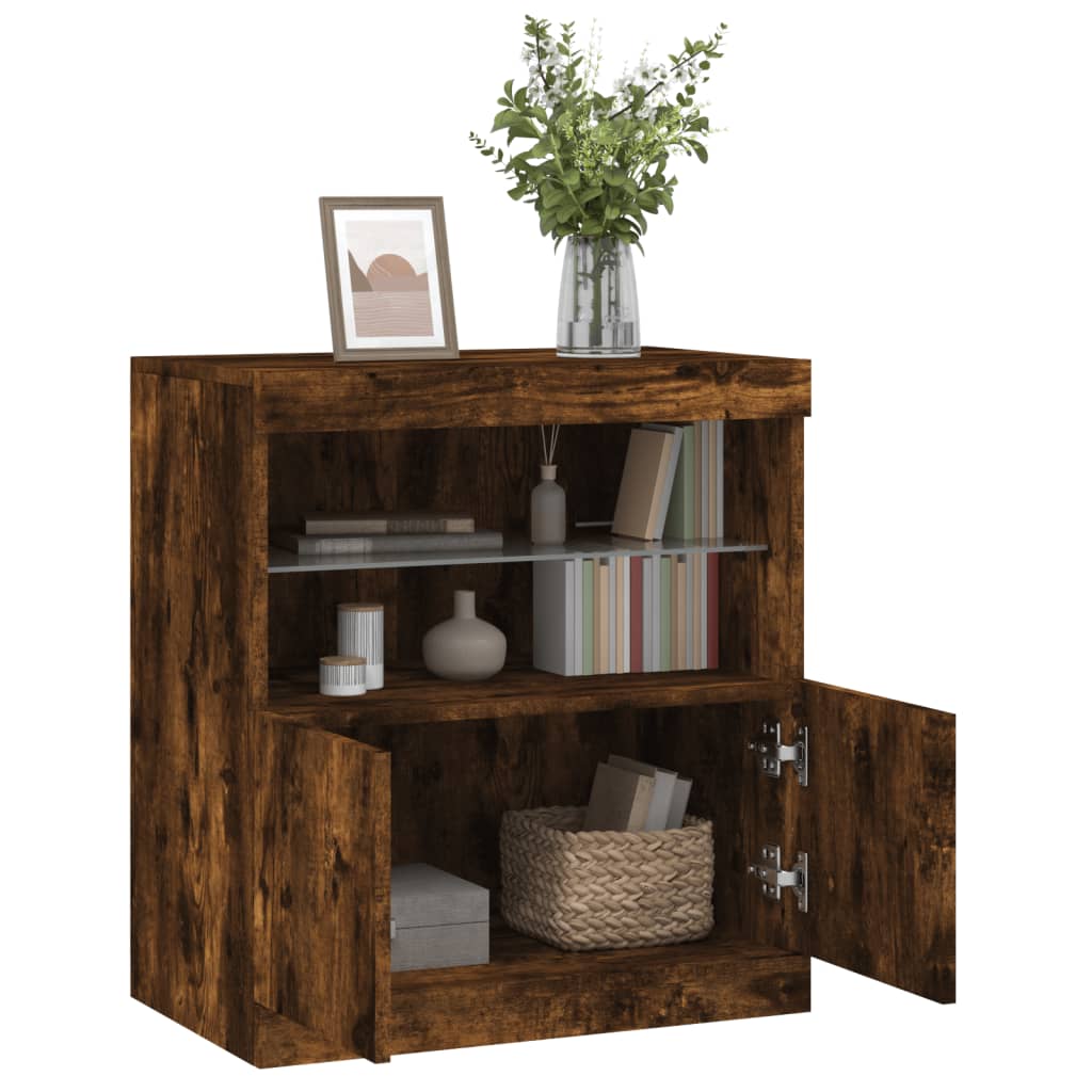 Sideboard with LED Lights Smoked Oak 60 x 37 x 67 cm