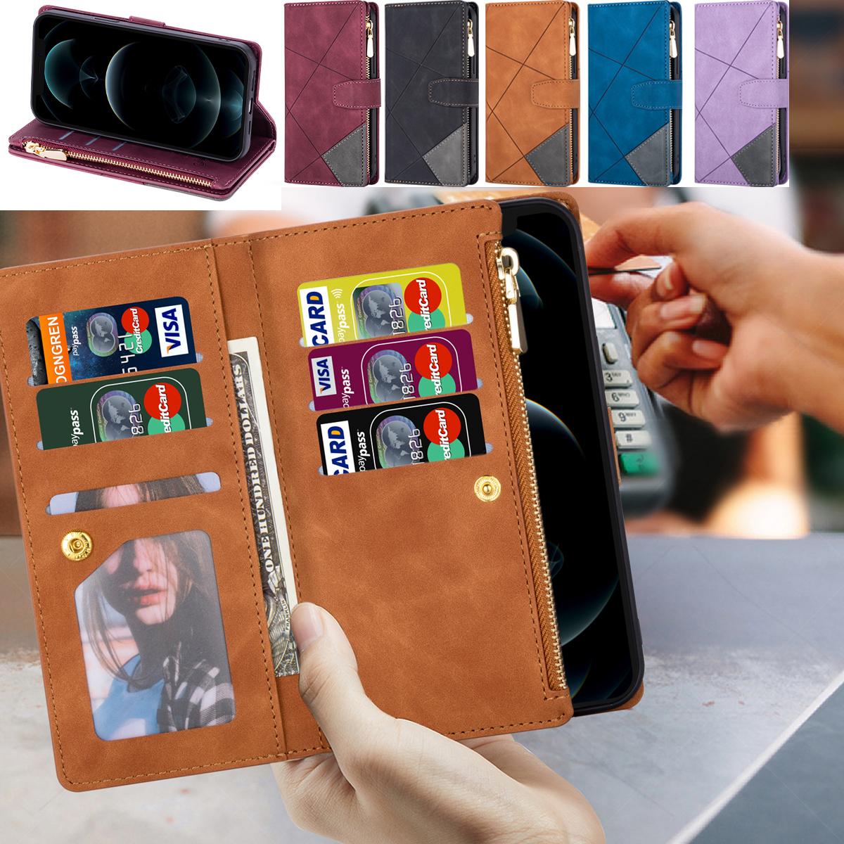 

Многофункциональный кошелек на молнии, кожаные чехлы-раскладушки для телефонов LG Stylo 6/Huawei P40 Pro/Samsung Galaxy A72/Xiaomi Redmi 9A/iPhone 13 Pro/Redmi Note9
