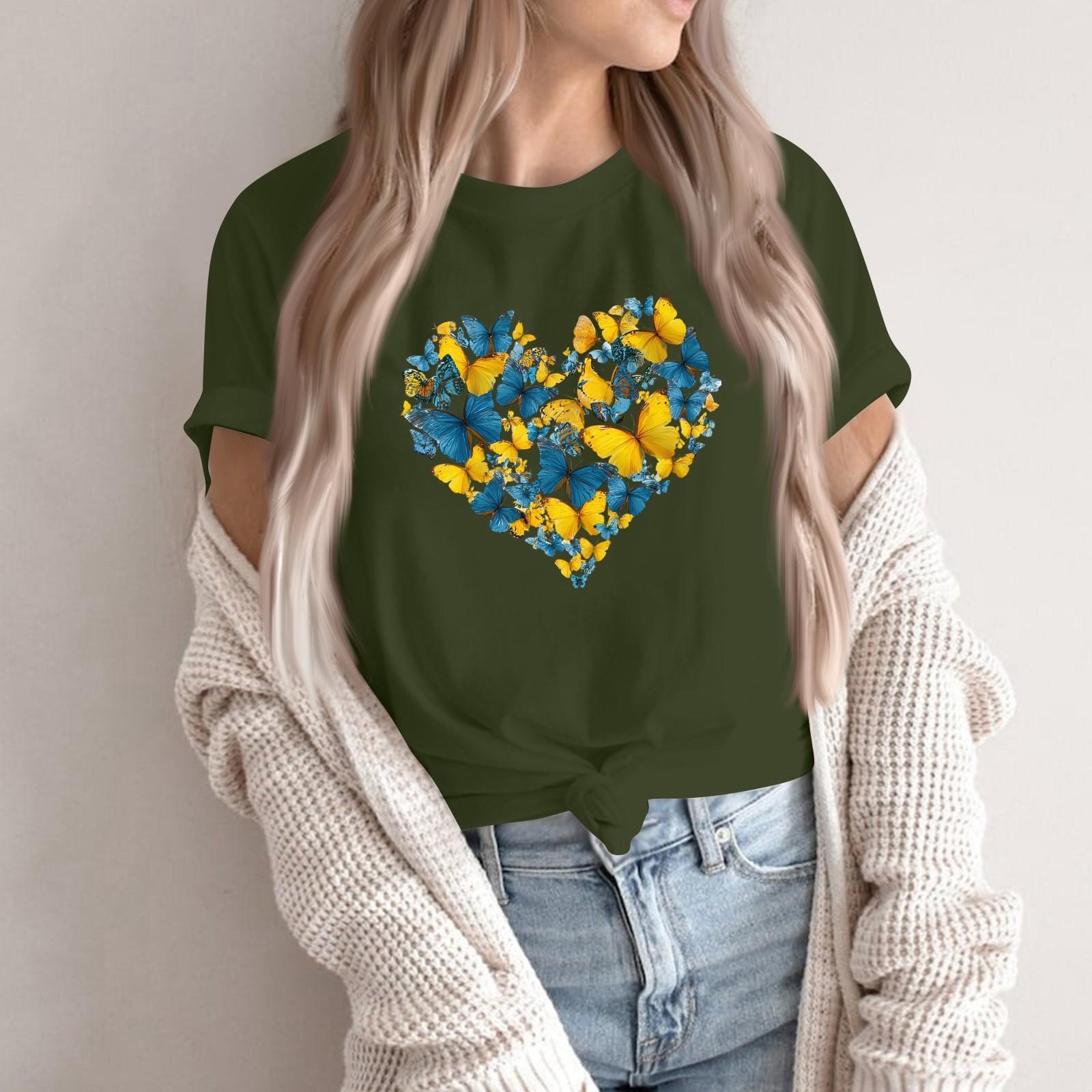 

Women s Fashion Casual Printed Round Neck Short Sleeved Pullover T-Shirt Top S