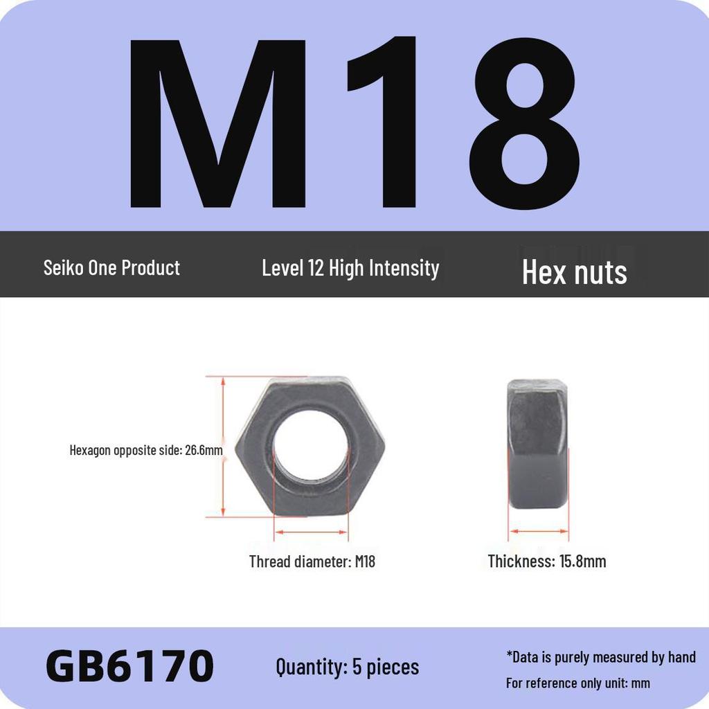 Black Galvanized Nickel-Plated Iron Hex Nut Screw Cap, GB Grades 4.8/8.8/12.9, Sizes M4/M5/M6/M8