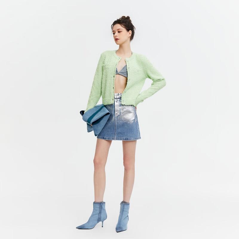 ONLY Women's 2024 Spring Button Round Neck Slim Knit Sweater