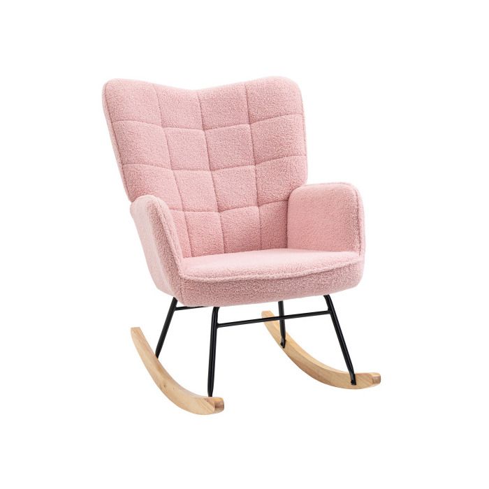 Fauteuil à bascule - MUVOE - Imitation peau d'agneau - Rose - Capacité 120 kg - Élégant