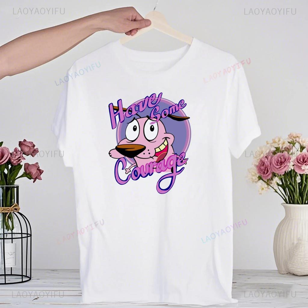 90er Cartoon Courage Der Feige Hund Grafik T-Shirt Retro Street Fashion Sommerkleidung Oberteile Geschenk Männer Frauen Paar Baumwoll-Tees