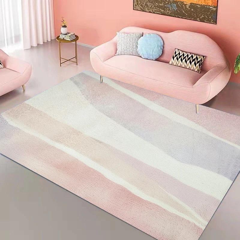 Ins Pink Rainbow Living Room Carpet Modern Cute Girl's Room Decor Rug Soft Bedroom Carpet Painting Decoration Mat for Children