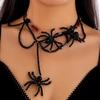 Halloween dark goth crystal spider necklace punk exaggerated imitation pearl beaded collarbone chain