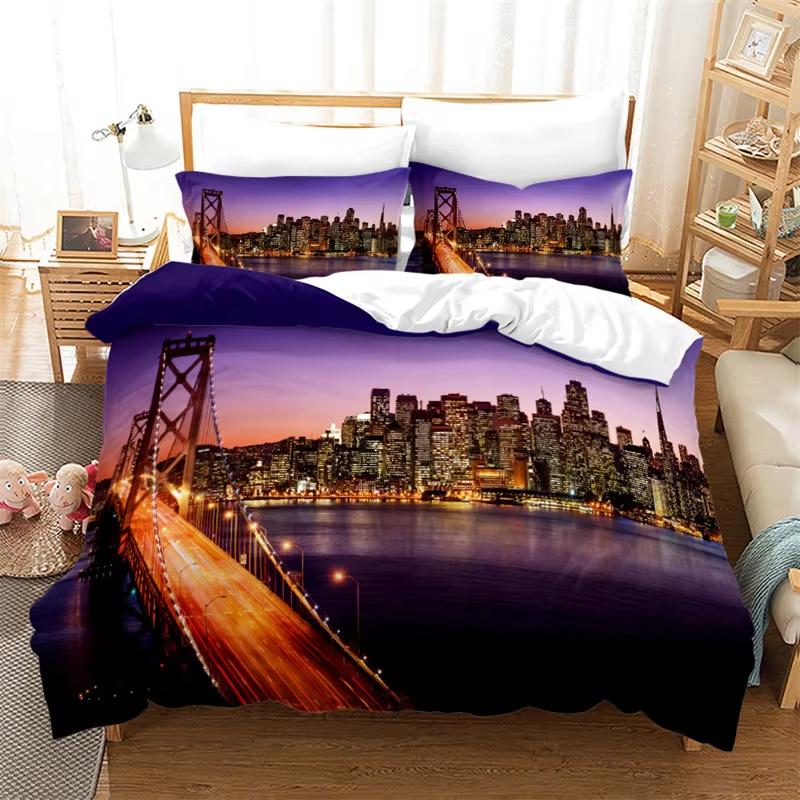 Comforter Cityscape Europe Building Bedding Set Paris City Night 3D Print Comforter Full King For Kids Adults Decor