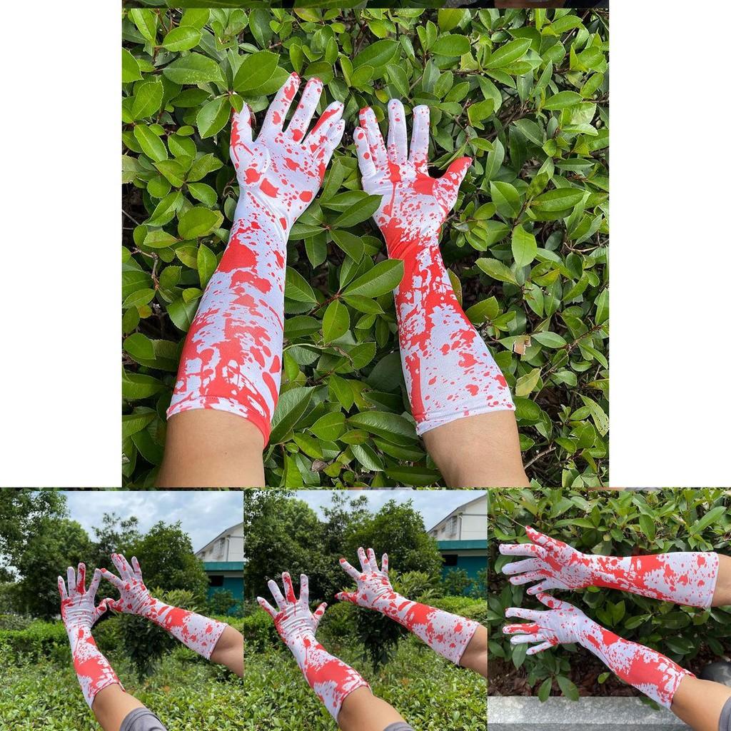 Bloody White Skeleton Halloween Gloves For Costume Party