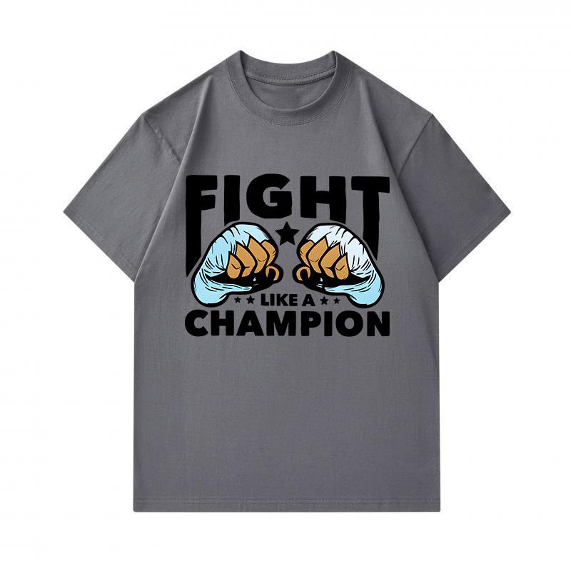Men's 100% Cotton Crew Neck Short Sleeve T-Shirt, Fight Like A Champion Fists Print Casual Comfortable Daily Wear Tee For Men