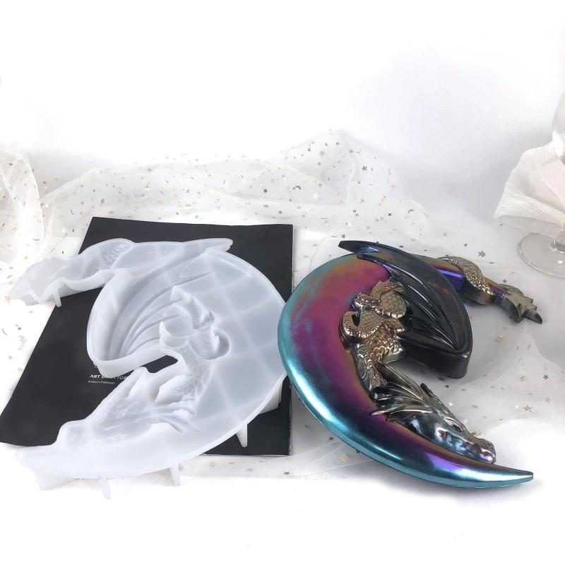 Mucegai Rășină Epoxidică Dragon Zburător Lună DIY Pandantiv Decorativ de Perete Pandantiv Dragon Zburător Semi-tridimensional Lună Mucegai Silicon