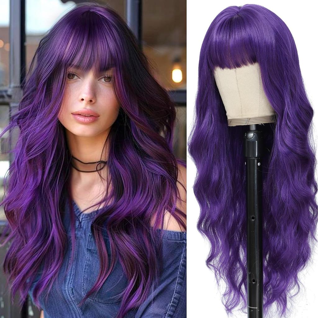 Nieuwe paarse synthetische pruik met grote golven voor feest, Halloween cosplay, dagelijks gebruik, hittebestendig haaraccessoire