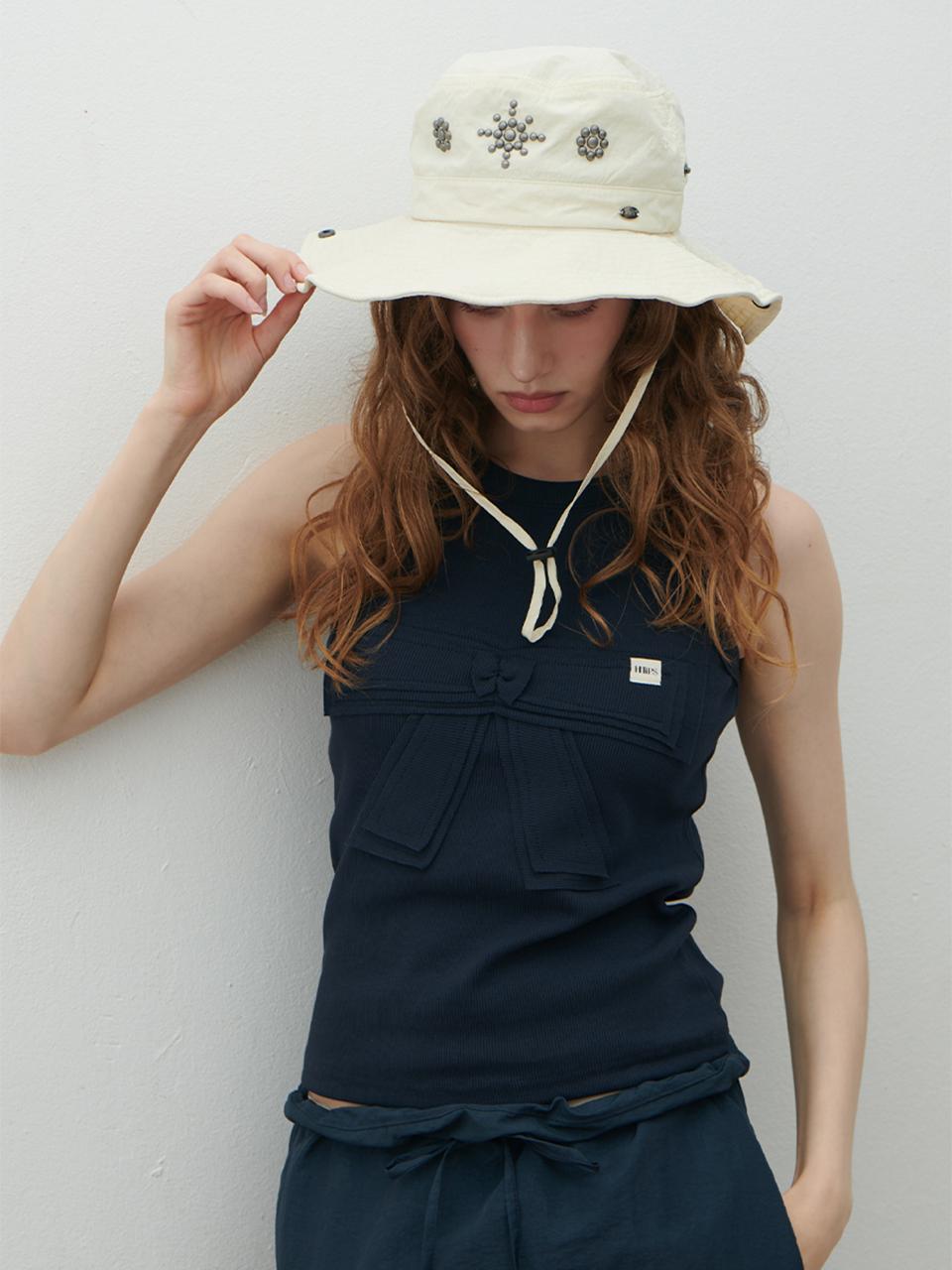 Double Hips Ribbon Basic Sleeveless Top (Navy) Navy