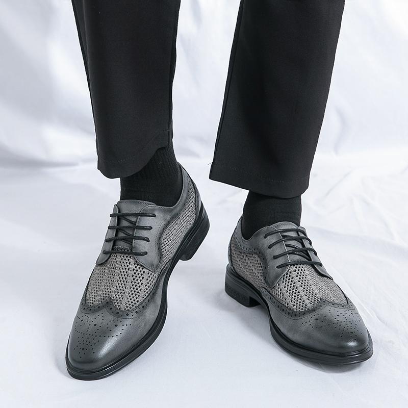 Fashion Men Classic Artificial Leather Oxfords Shoe Business Formal Lace Up Leather Dress Shoes Summer Fashion Breathable Men Mesh Shoes