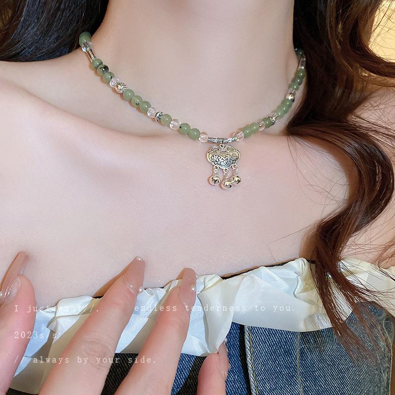 New Chinese Ethnic Style Jade Butterfly Safety Lock Necklace Temperament Collarbone Chain Personalized Design Item Decoration Wholesale