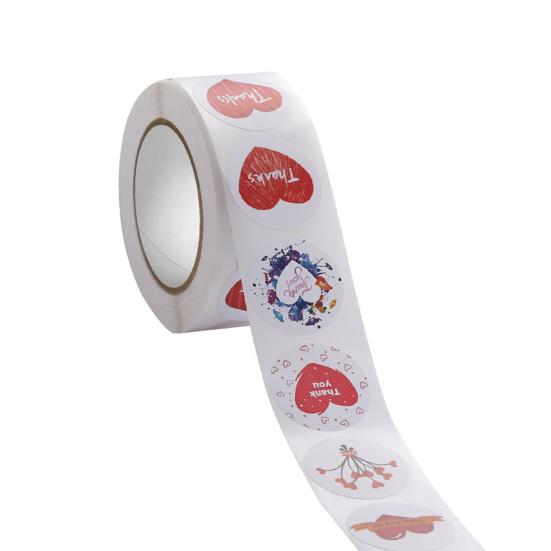 1 Roll Label Sticker Self-adhesive Strong Stickiness Thank You Heart Pattern Sticker Snowflake Label for Valentine's Day
