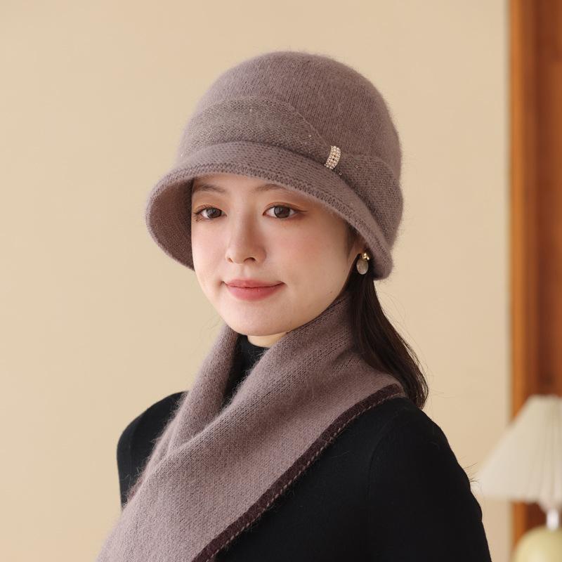 Rabbit Hair Knitted Hat Women Middle-Aged And Elderly Winter Warm Wool Basin Hat Big Head Circumference Shows Temperament Versatile Mother Hat