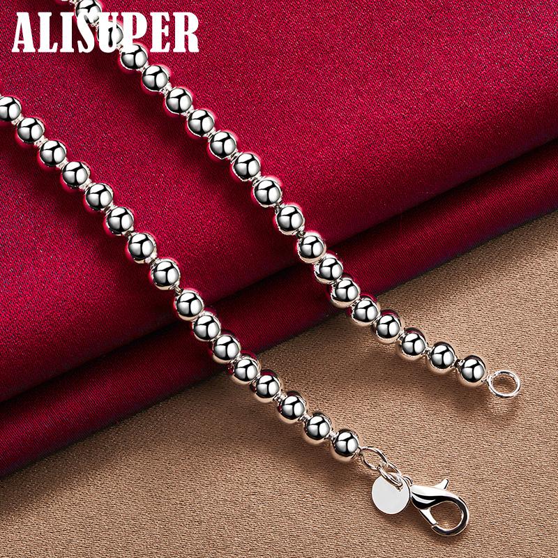 925 Sterling Silver Luxury Gorgeous Charm Fashion Vary Smooth Beads Necklace Jewelry