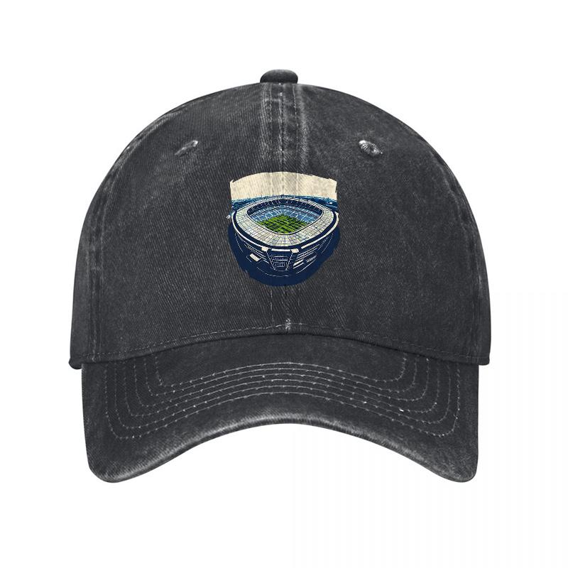 Washed Canvas Baseball Cap with Stadium Logo Embroidery Classic Vintage Style Adjustable Fit for Unisex and Women