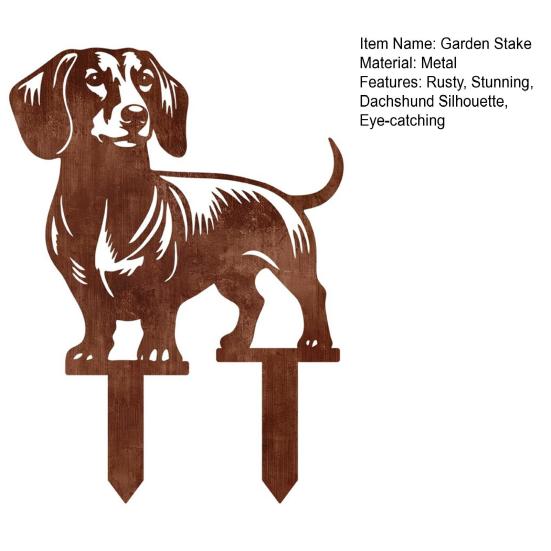 Süße Hund Blumenbeet Dekoration Metall Dackel Gartenstecker, Rostige Tier Silhouette Dekorativer Hof Wetterfester Pfahl Kunst für Draußen Rasen, Weg,