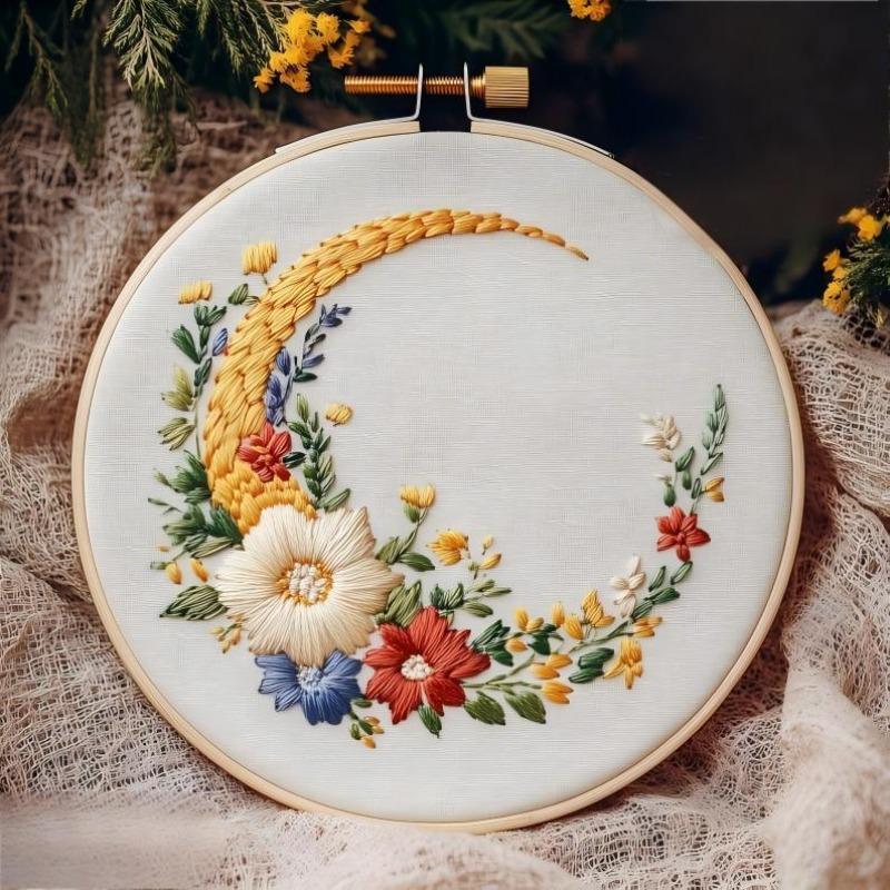 Starry Moon Embroidery KIT- Cross Stitch Kit DIY Needlepoint Including Cloth with Pattern, Hoop, Needles Instruction and Threads