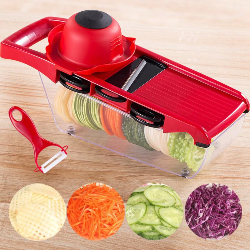 Multi-Functional Vegetable Cutter & Peeler with Thick Stainless Steel Blade красный