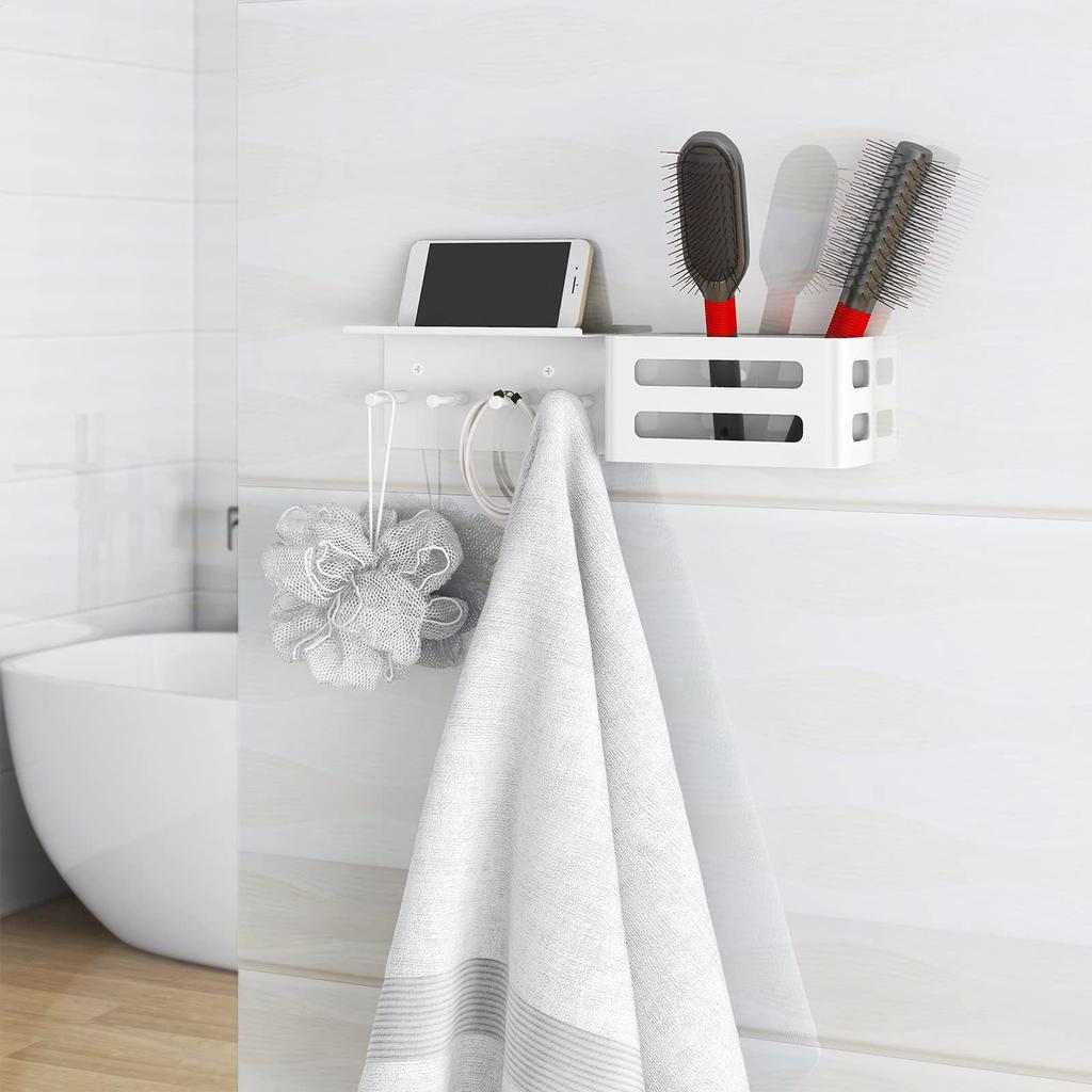 Keys Holder on Wall with Shelf 4 Hooks Modern Decor Key and Mail Holder for Wall for Entryway Home Living Room Bedroom Apartment