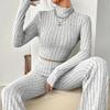 Autumn European-American Knit Long Sleeve Stripe High Neck Top & Pants Two-Piece Set