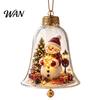 Miniature Holiday Scene Hanging Balls 3D Christmas Bell Ornament, Winter Clear Decoration with Santa Festive Window Shelf Decorations Snowman Reindeer