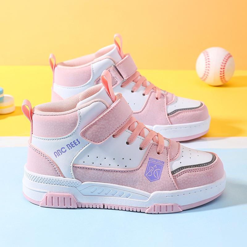 Boys Jinjiang children's sports shoes board shoes 2025 autumn and winter new middle-aged and older children's girls high-top non-slip leather surface