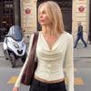 Europe and the United States Hot-selling Women's Clothing New Fashion Early Autumn Long-sleeved Slim-fitting Niche Design Button Waist Solid Color Top