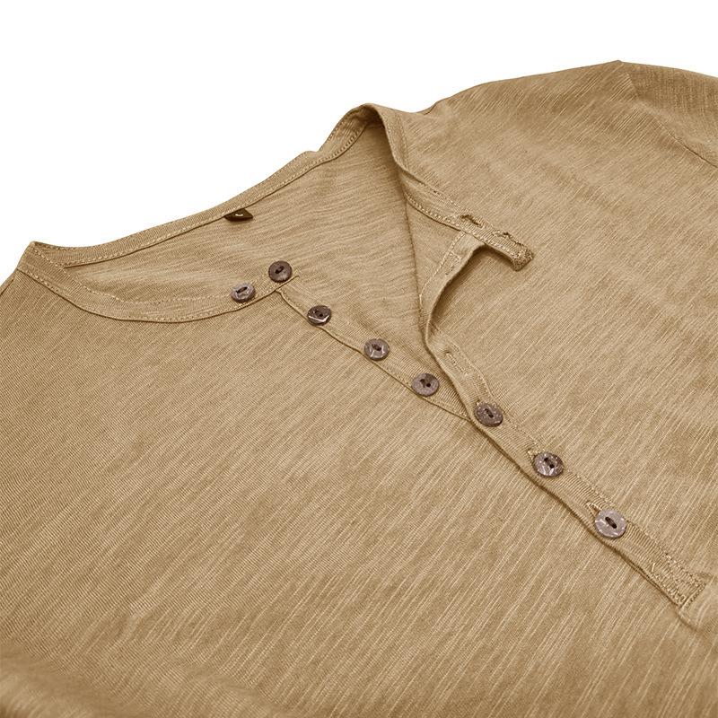 Nuove T-shirt Henley da Uomo di Alta Gamma in Cotone Autunnali Moda Colore Unico Manica Lunga Casual con Bottoni