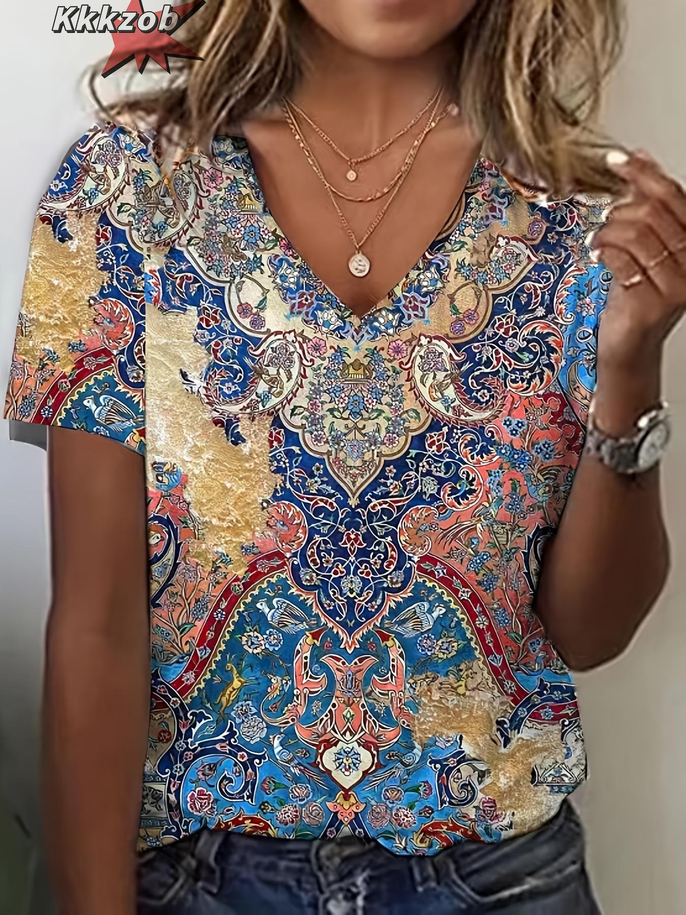 

Женские футболки с V-образным вырезом и 3D-принтом, свободные футболки с коротким рукавом, летняя уличная мода, повседневная женская одежда больших размеров 4XL