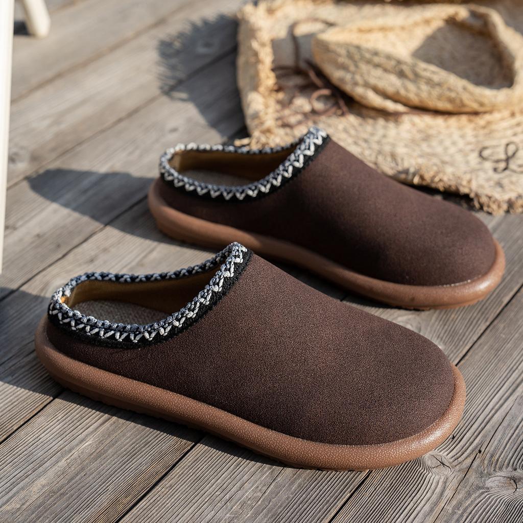 Foreign Trade Large Size Autumn and Winter New Lace Popular Flat Bottom Fashion Snow Boots Women's Shoes Half Drag Cotton Shoes Thickened Plush