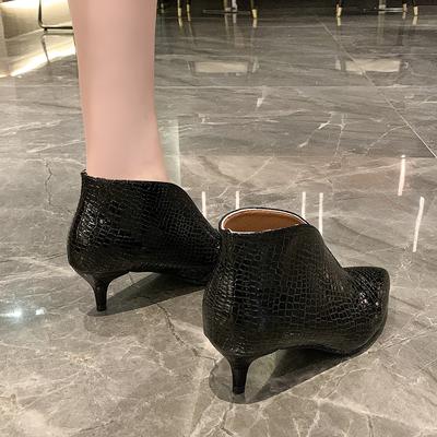 Botas de tacón alto de PU con estampado de serpiente para mujer, tacones finos con escote en V y punta sexy para mujer, tallas 35 a 41
