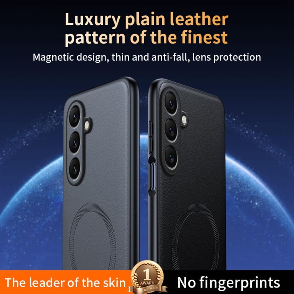 For Samsung Galaxy S25+ Case Compatible with MagSafe Leather Coated TPU+PC Phone Cover