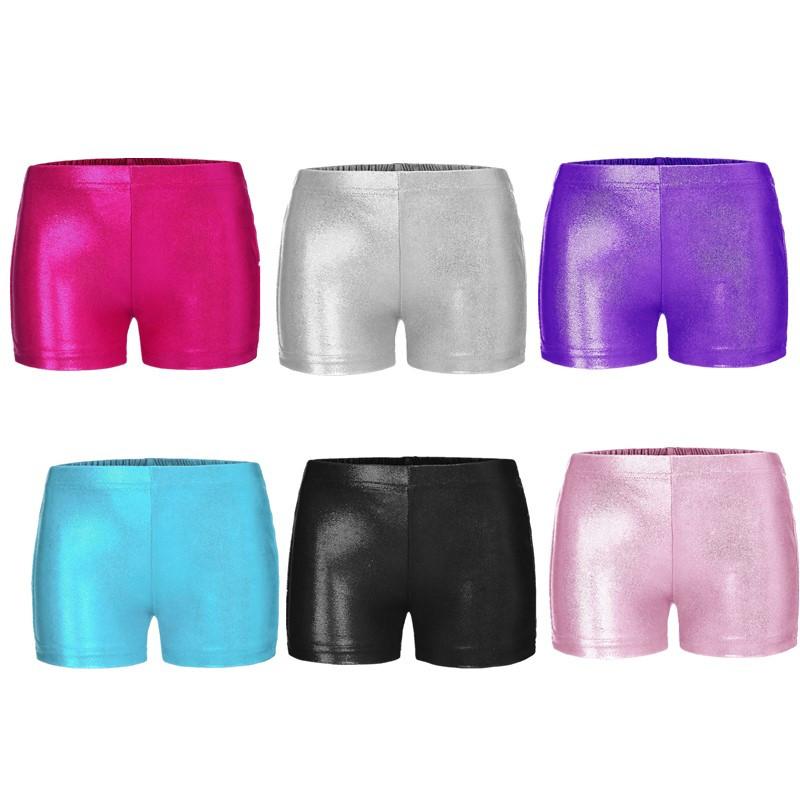 Girls Solid Color Boxer Shorts Bright Bronzing Cloth Material Elastic Waistband Dance Practice Shorts
