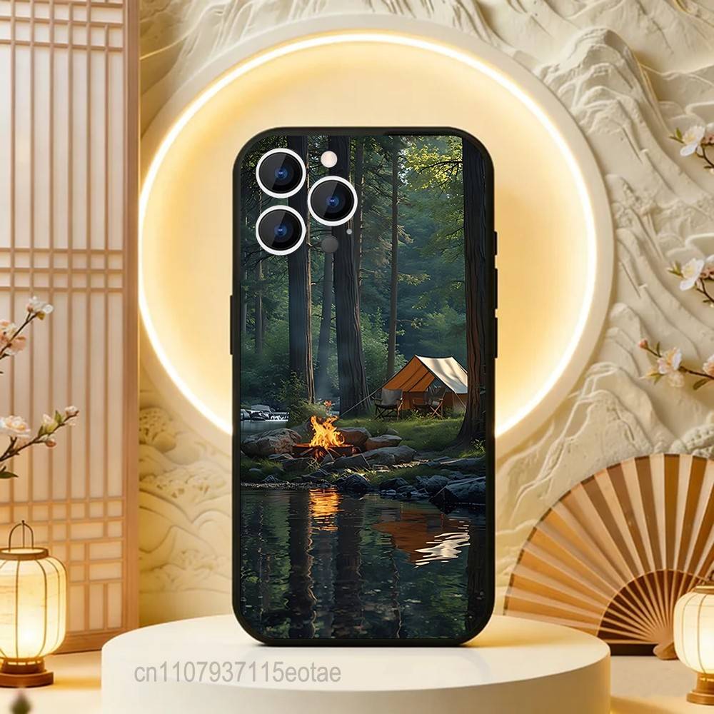 Nature Mountain Outdoor Camping Phone Case For iPhone  17,16,15,14,13,12,11,Pro,Max,Plus,E,Air,Mini Black Shockproof Funda Cover