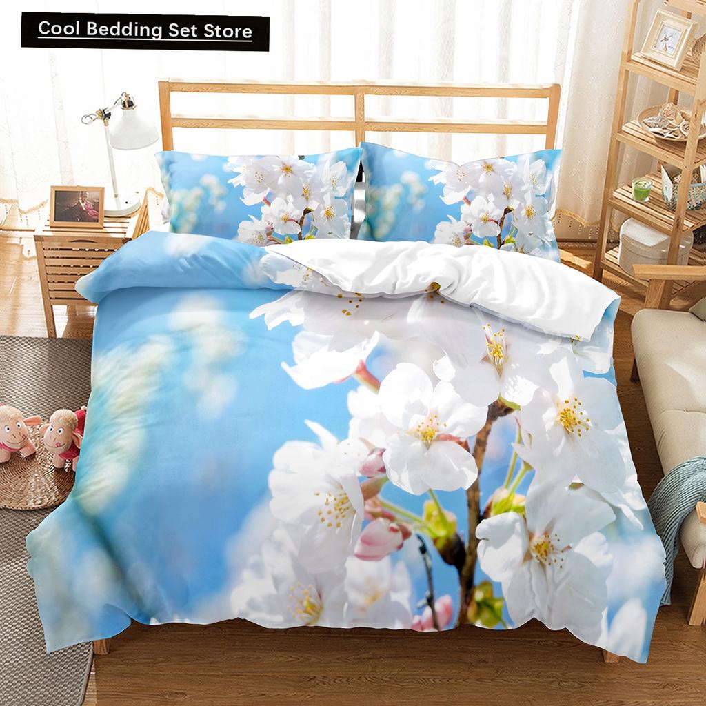 Spring Flowers King Queen Duvet Cover Colorful Floral Bedding Set Cherry Blossoms Quilt Cover 2/3pcs Polyester Comforter Cover