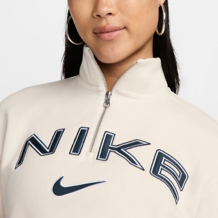 Nike Sportswear Phoenix Fleece Logo FW24 Outdoor Casual Sports Pullover Long Sleeve Jacket Women Jackets Off-White FV7680-104